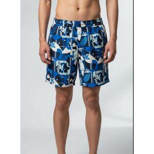 Speedo Mens Blue & White Geometric Print Swim Shorts Size S